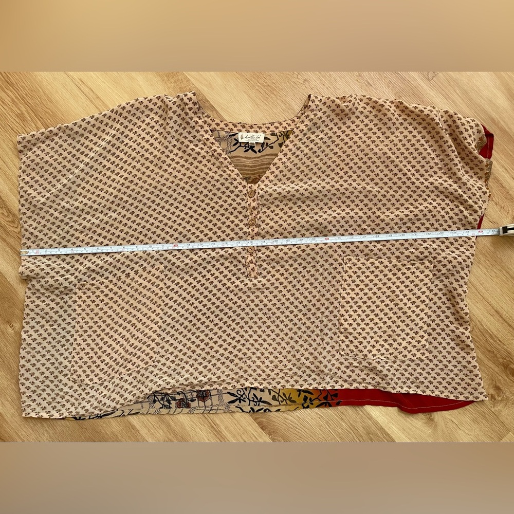 Kantha Bae v-neck blouse tunic mini Muu cream tan burnt orange rare One Size - Picture 4 of 6